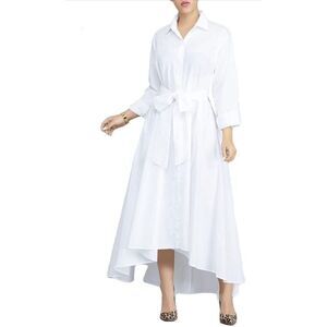 NEW Long Sleeve Maxi Dress Button Down Up Shirt Dress Pockets M NO BELT